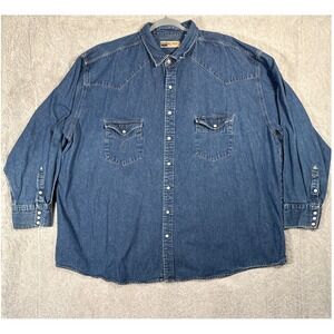 Big Mac Mens 4XLT Denim Shirt Western Workwear Blue Pearl Snap Up Authentic READ